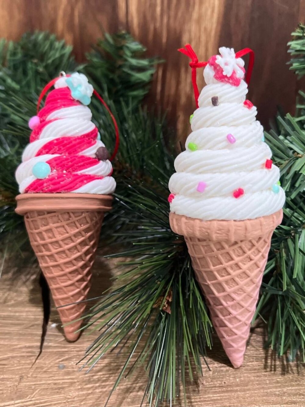 Clay Ice Cream Cone Christmas Tree Ornament Holiday Decor Gift